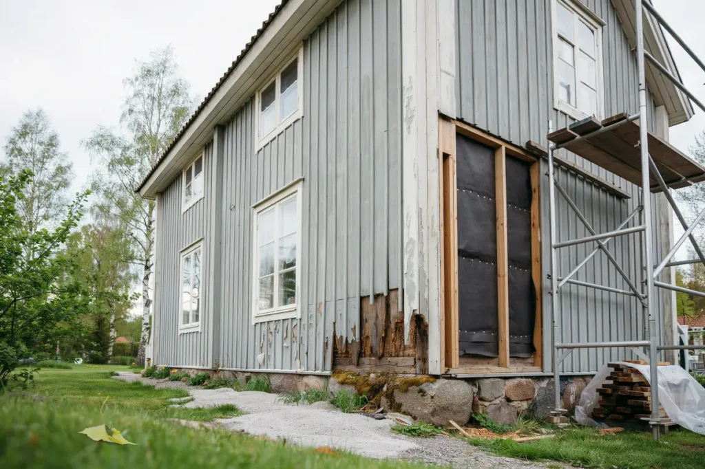 fasadrenovering i tr tecken p r tskador r tt panelbyte och smarta val f r ett h llbart hus