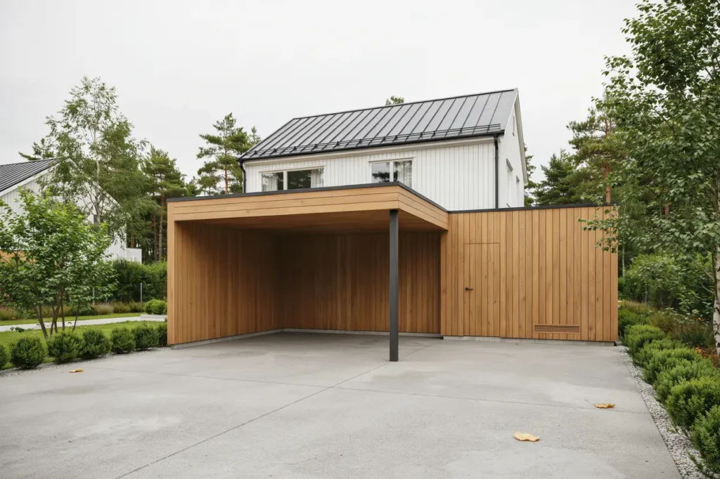 nybyggnation av carport med f rr d vid villa i bunkeflostrand